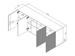 Aparador Gustave 200 cm 4 puertas largo negro