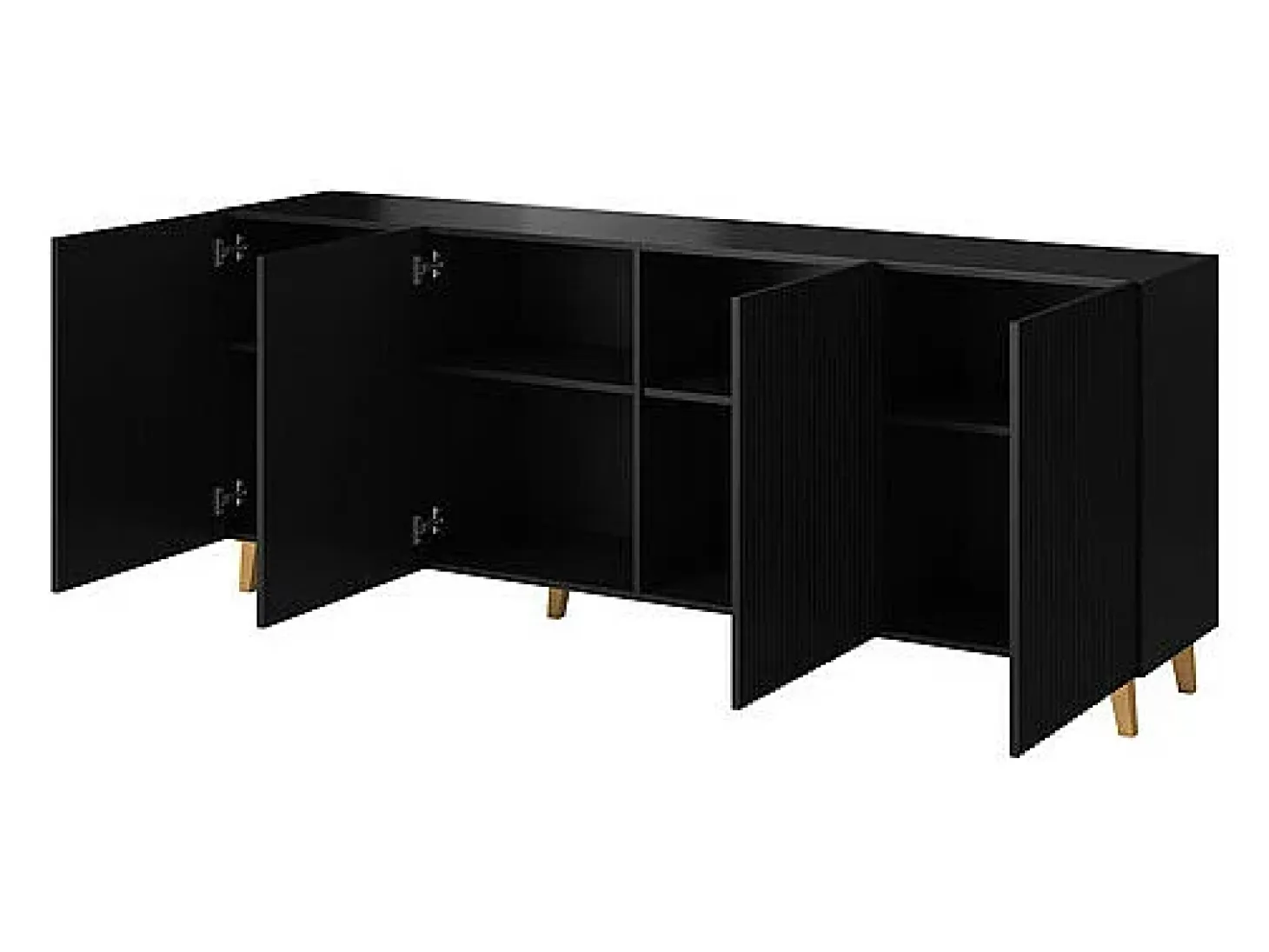 Aparador Gustave 200 cm 4 puertas largo negro