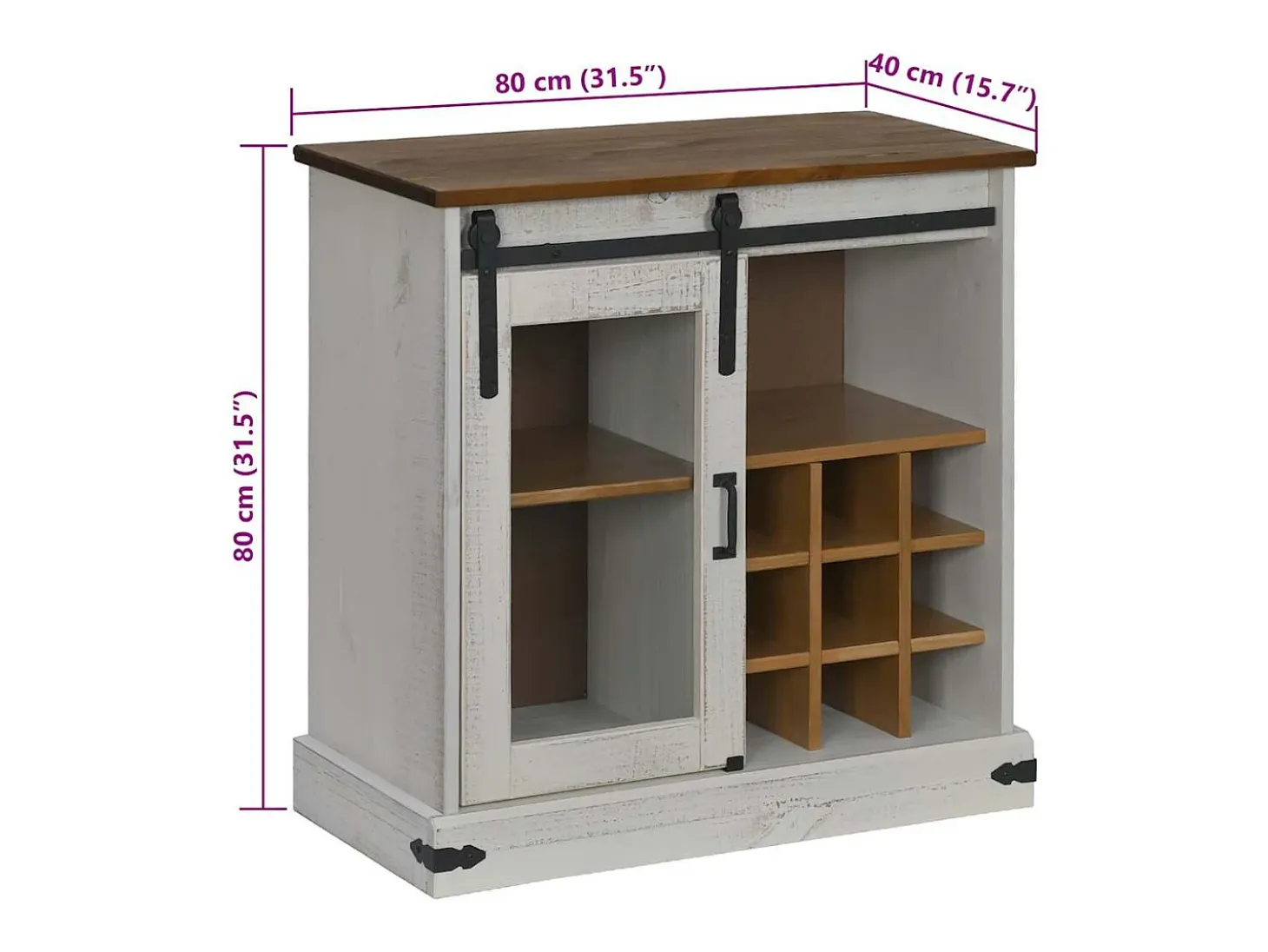 Aparador HALDEN con puerta corredera, blanco, 80x40x80 cm, madera maciza