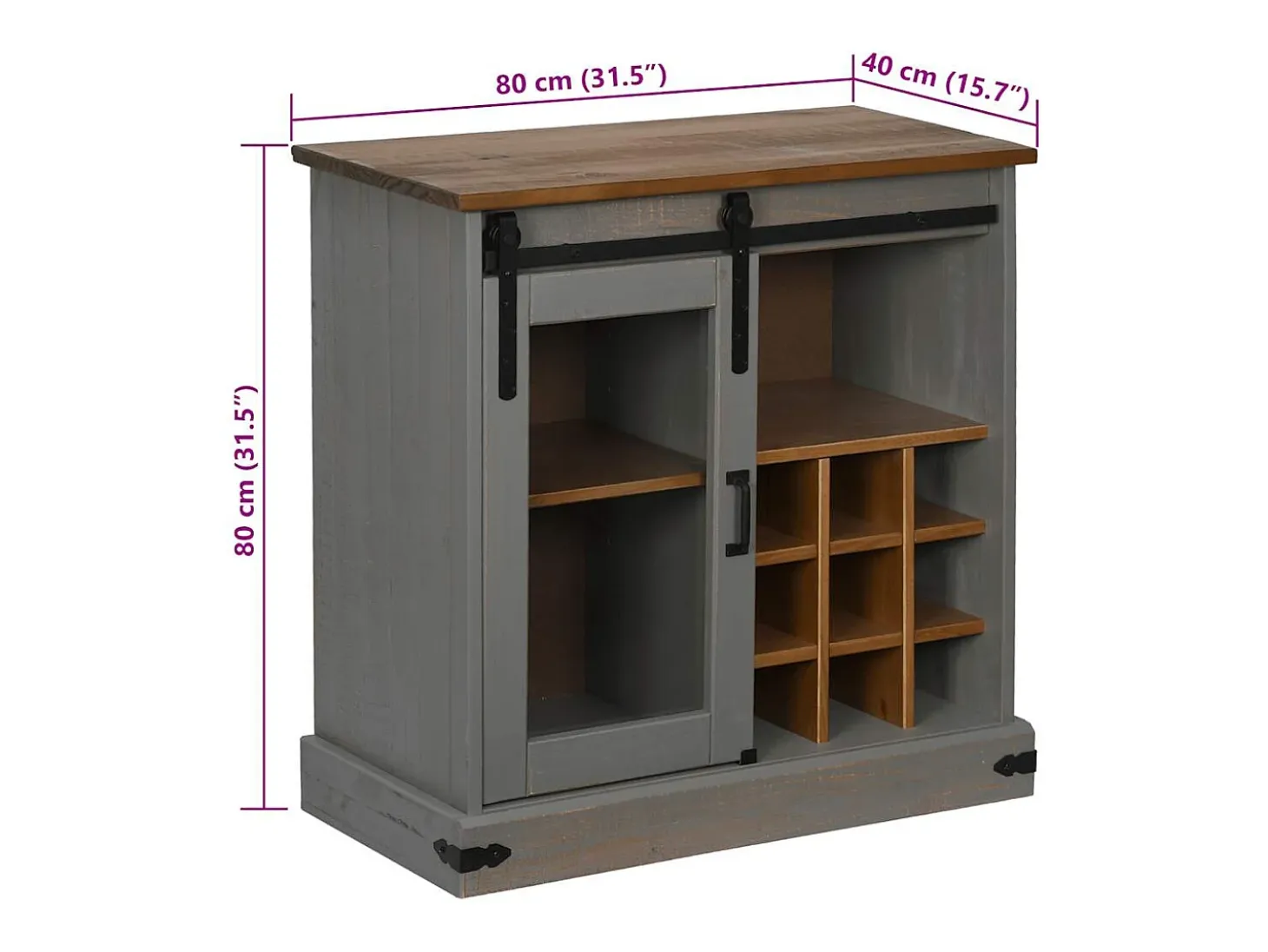 Aparador HALDEN con puerta corredera gris 80x40x80 cm