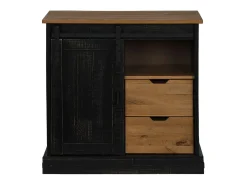 Aparador HALDEN con puerta corredera, negro, 80x40x80 cm, madera maciza