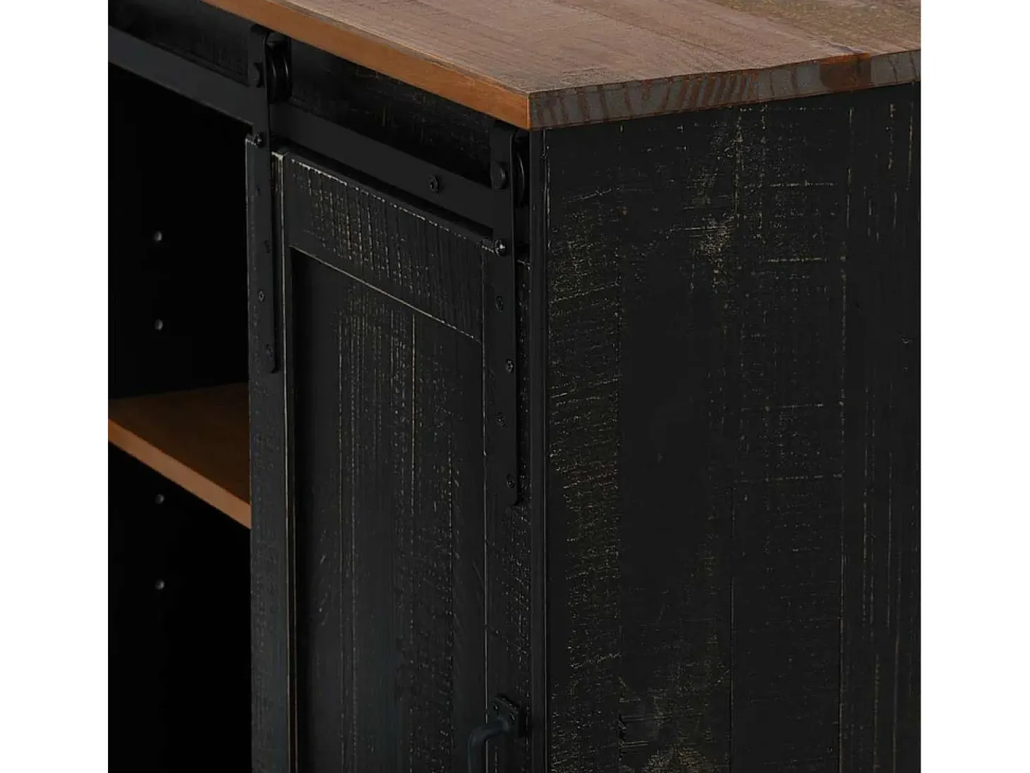 Aparador HALDEN con puerta corredera, negro, 80x40x80 cm, madera maciza