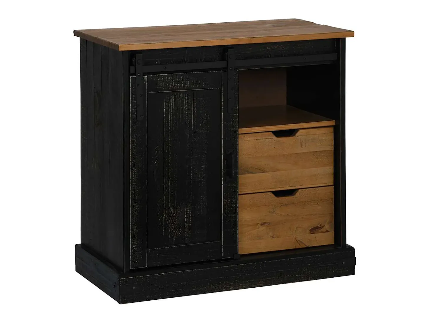Aparador HALDEN con puerta corredera, negro, 80x40x80 cm, madera maciza