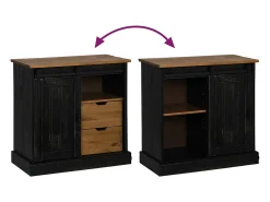 Aparador HALDEN con puerta corredera, negro, 80x40x80 cm, madera maciza