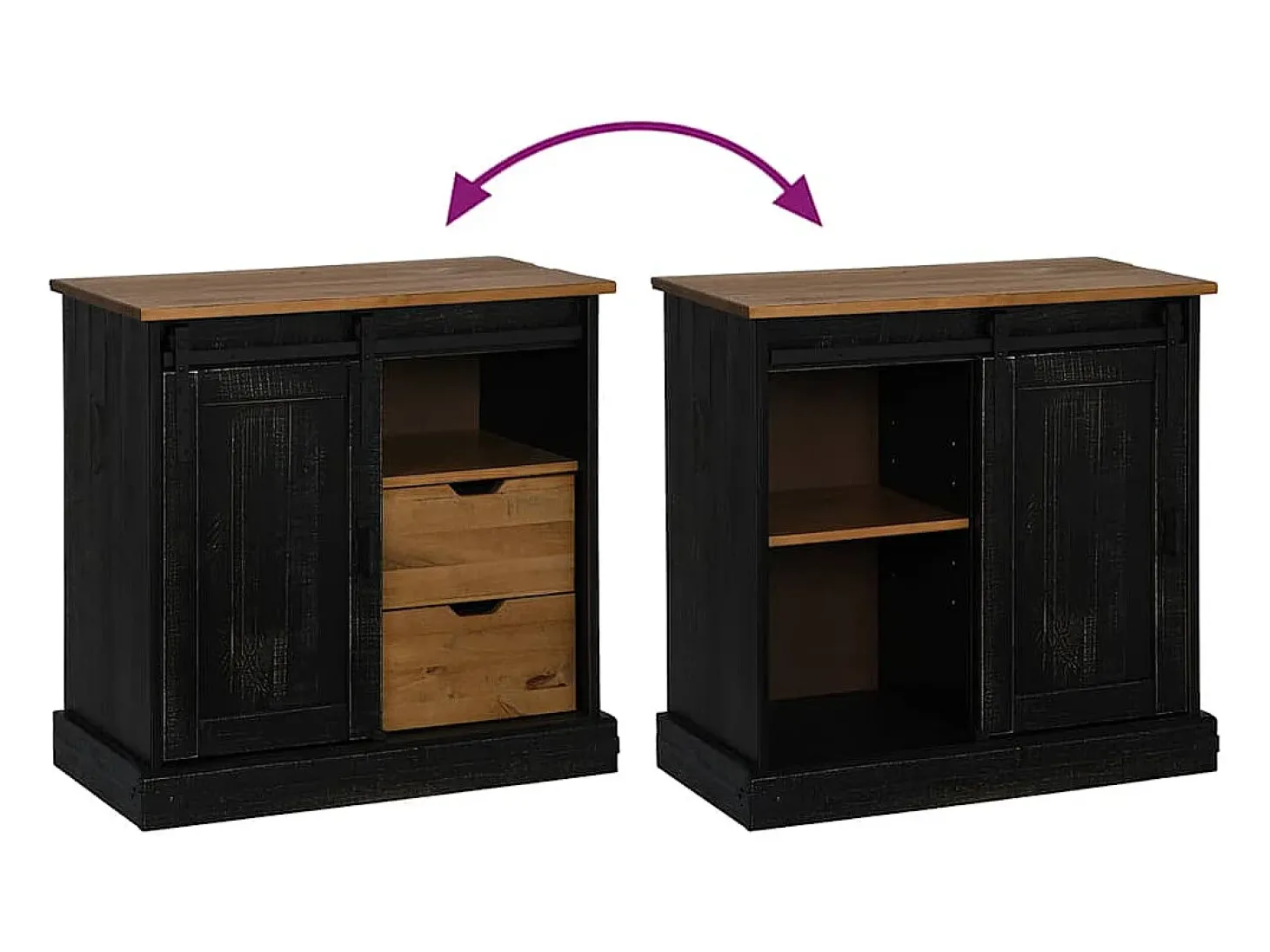 Aparador HALDEN con puerta corredera, negro, 80x40x80 cm, madera maciza