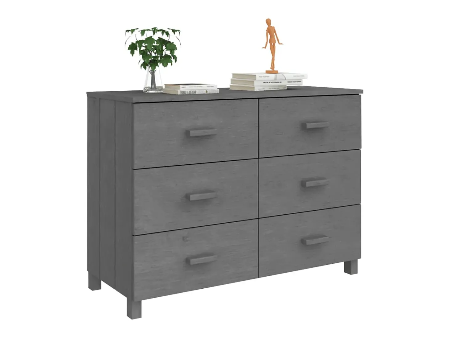 Aparador HAMAR Gris Oscuro 113x40x80 cm Madera Maciza de Pino