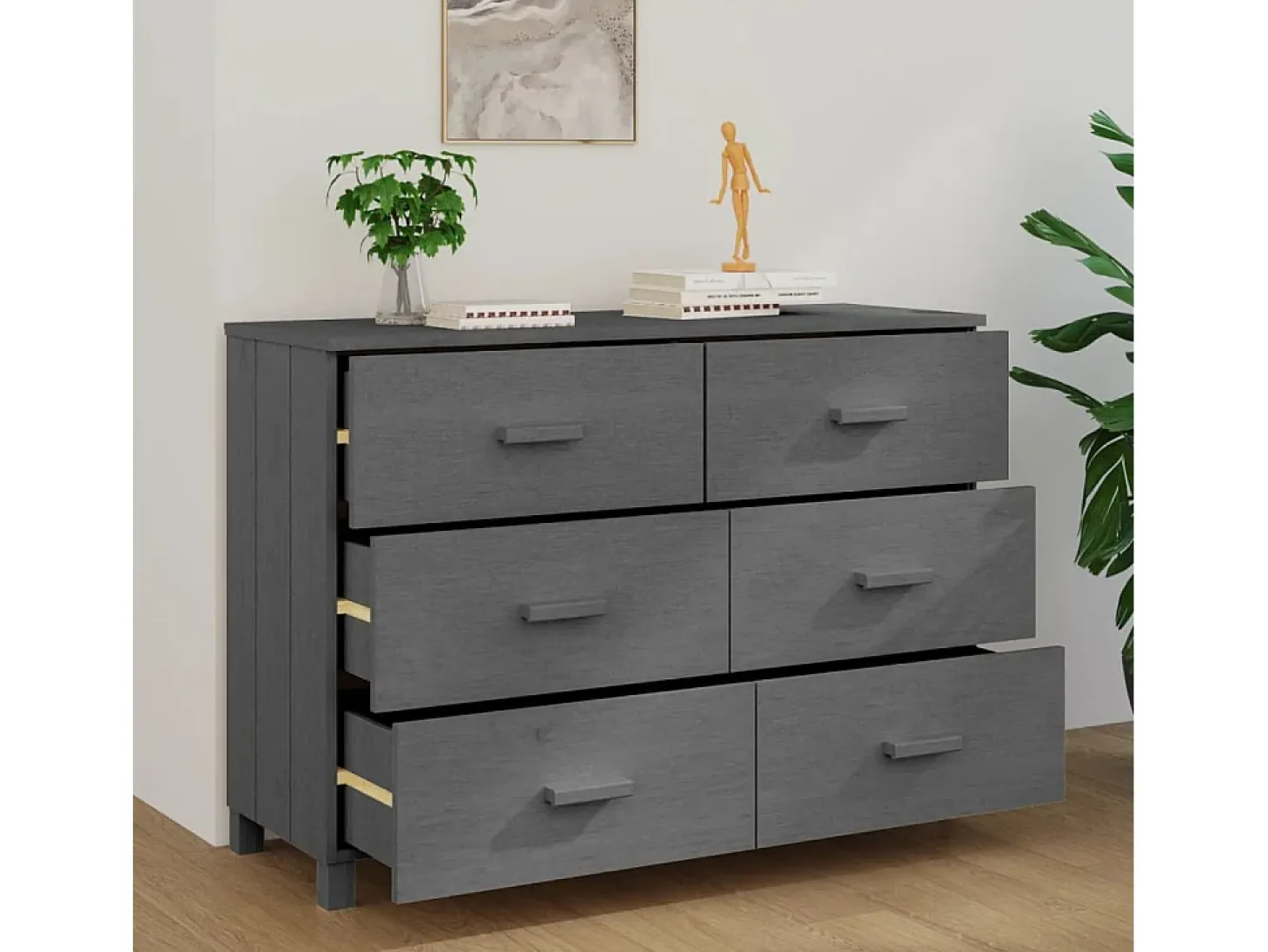 Aparador HAMAR Gris Oscuro 113x40x80 cm Madera Maciza de Pino