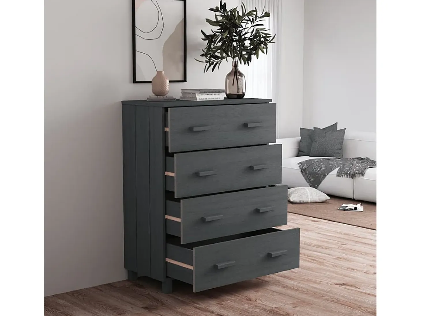 Aparador HAMAR Gris Oscuro 79x40x103,5 cm Madera Maciza de Pino