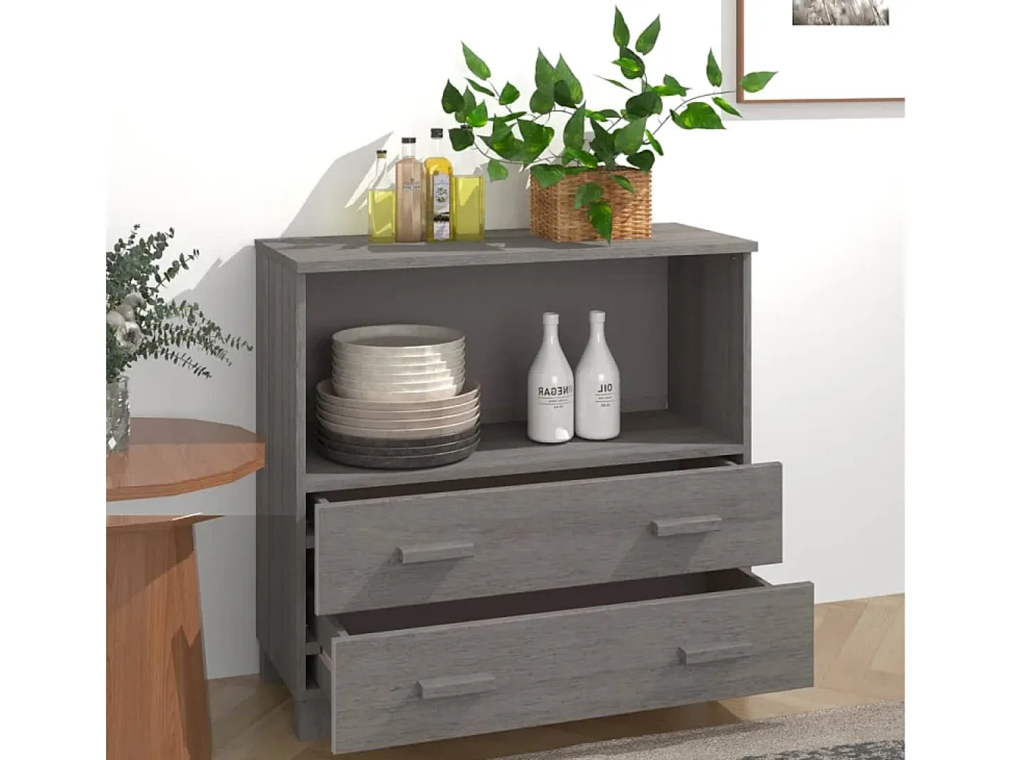 Aparador HAMAR madera maciza de pino gris claro 85x35x80 cm ES78735