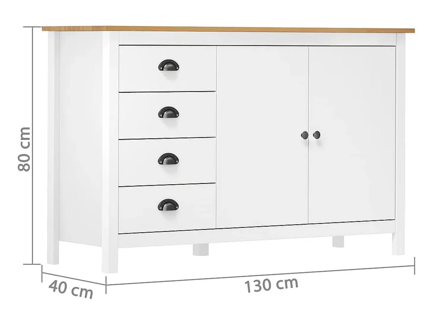 Aparador Hill Blanco 130x40x80 cm Madera Maciza de Pino