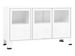 Aparador industrial Blanco 105x35x62 cm Metal y cristal