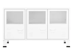 Aparador industrial Blanco 105x35x62 cm Metal y cristal