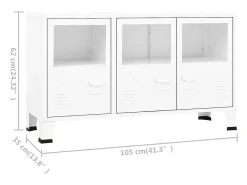 Aparador industrial de metal y vidrio blanco 105x35x62 cm