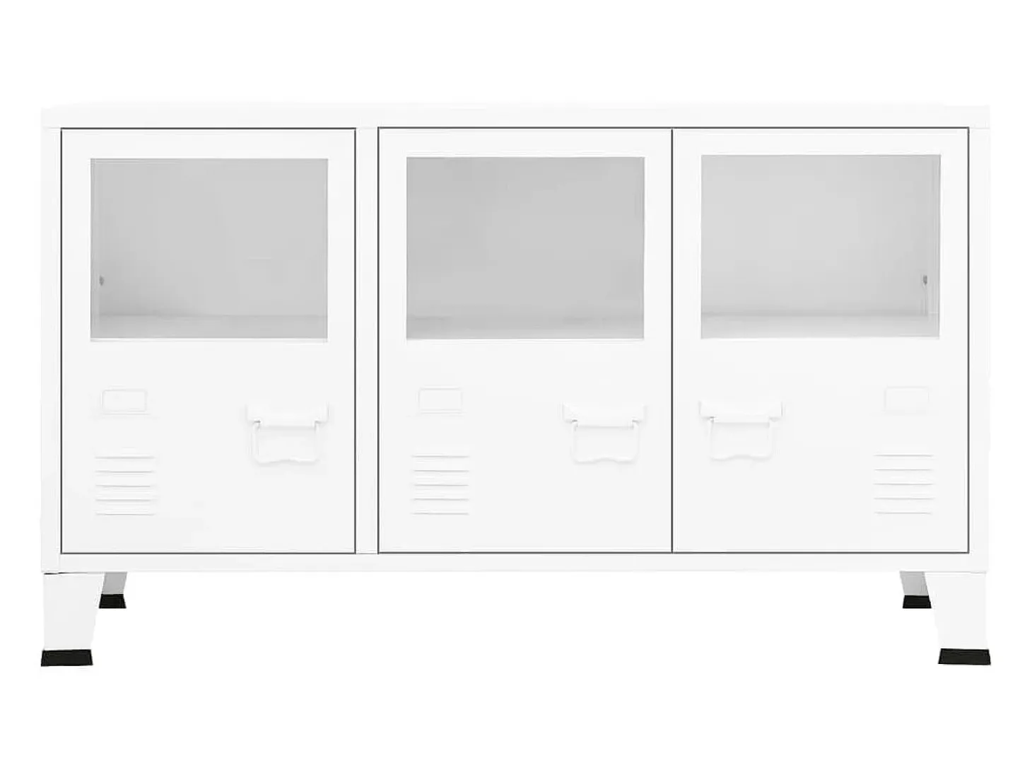 Aparador industrial de metal y vidrio blanco 105x35x62 cm