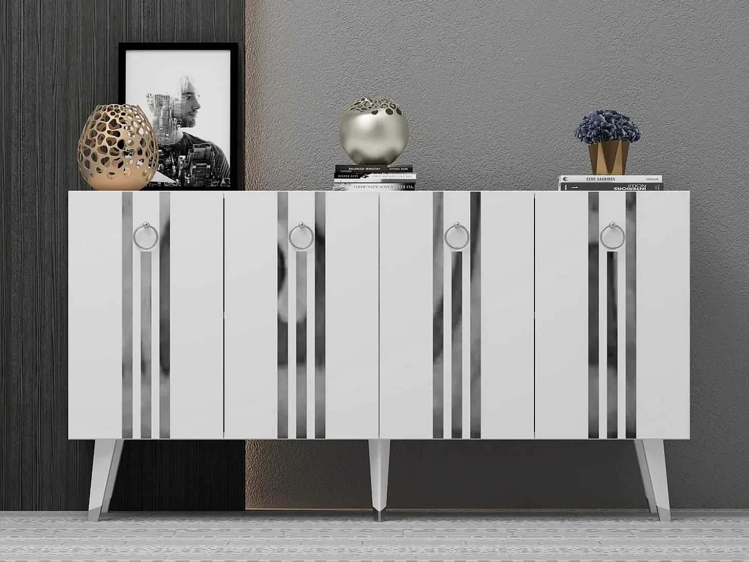 Aparador Isil Blanco Plata 150x40x80 cm