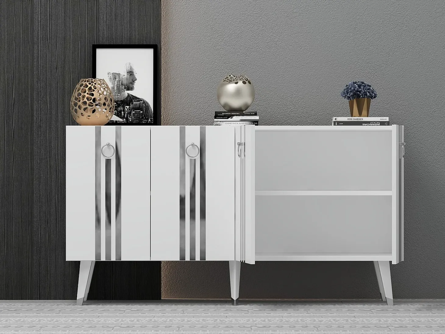 Aparador Isil Blanco Plata 150x40x80 cm