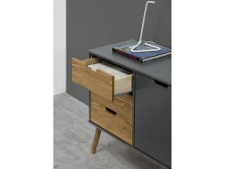 Aparador Java 3 cajones y 2 Puertas Antracita/Cera, Madera de Pino Maciza, 140 cm Longitud