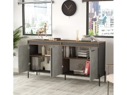 Aparador Kailua 2096, Hormigón|Antracita|Marrón, 92x184x45cm, Aglomerado laminado