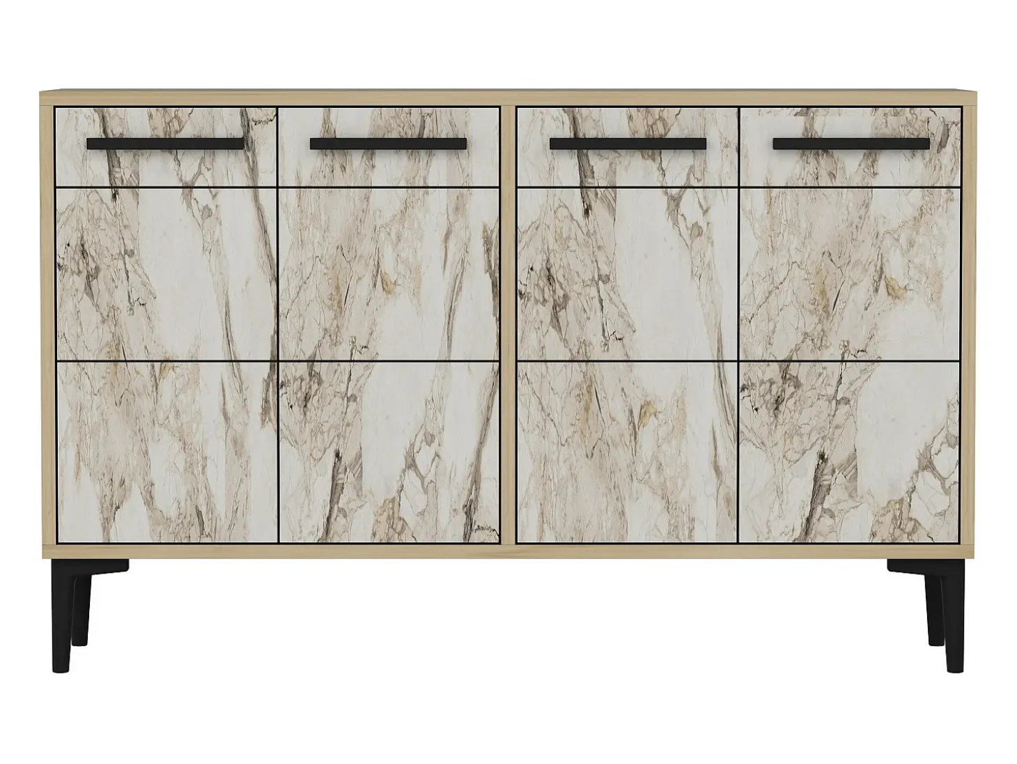 Aparador Kailua 1948, Mármol blanco|Roble, 75x120x30cm, Aglomerado laminado