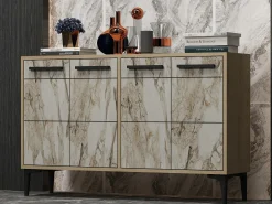 Aparador Kailua 1948, Mármol blanco|Roble, 75x120x30cm, Aglomerado laminado