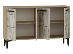 Aparador Kailua 1948, Mármol blanco|Roble, 75x120x30cm, Aglomerado laminado