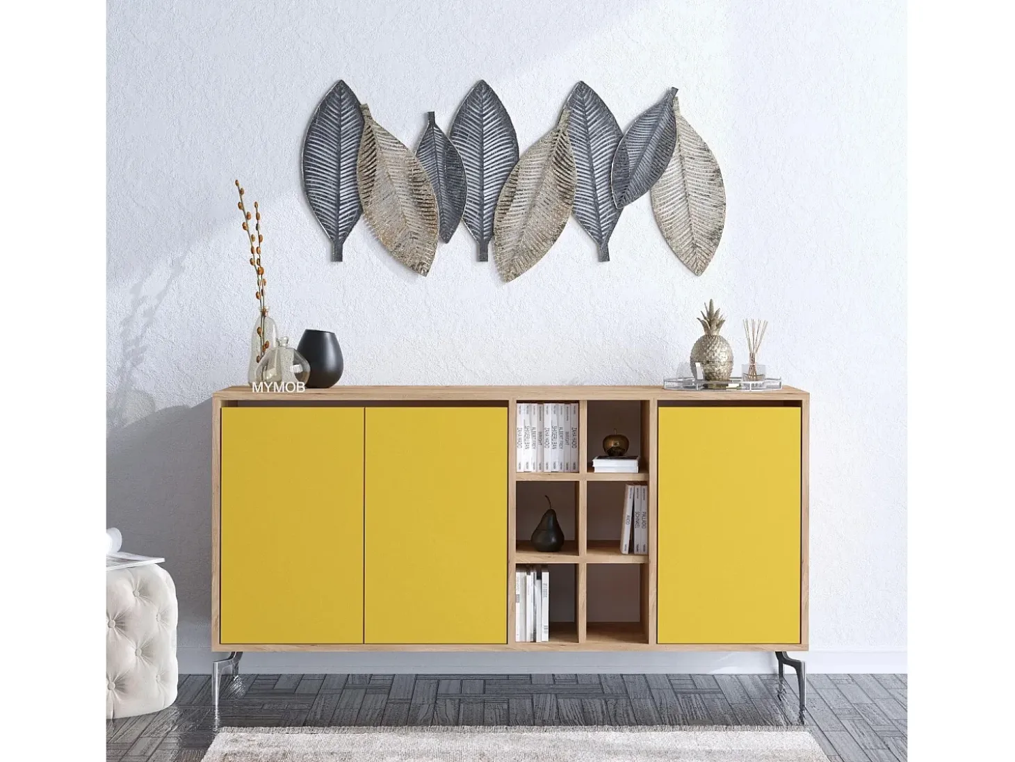 Aparador KAJA color roble Amarillo 140x40x94 cm