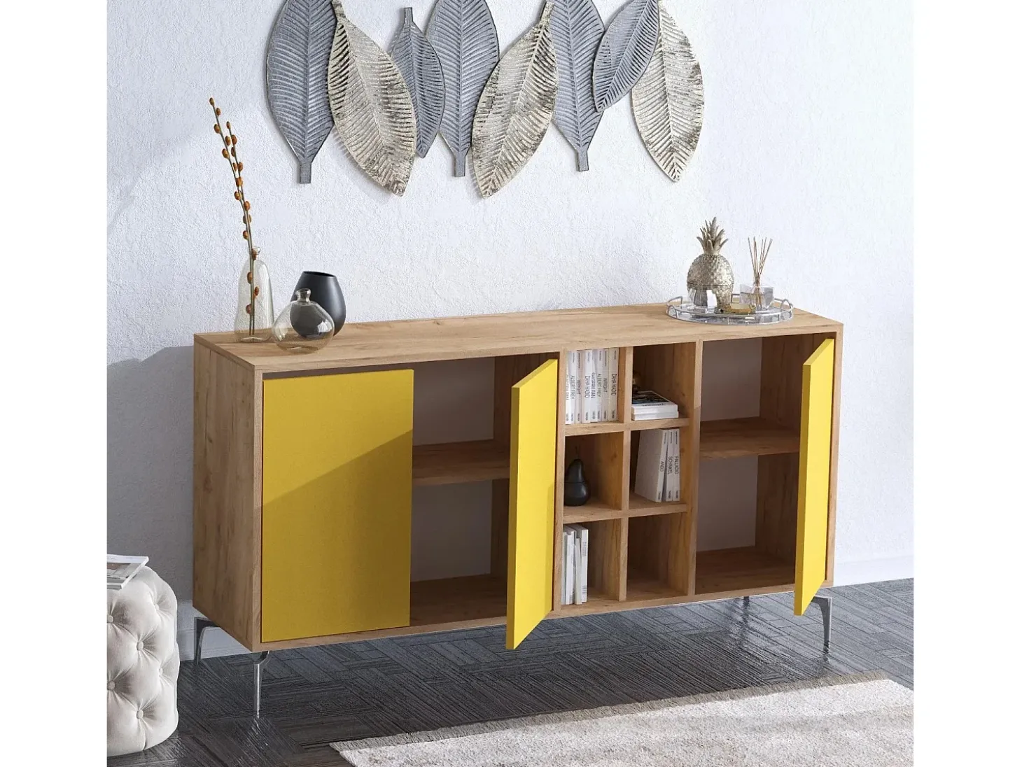 Aparador KAJA color roble Amarillo 140x40x94 cm