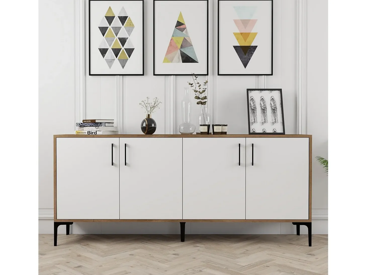Aparador Kiev blanco color nogal 180x35x78 cm