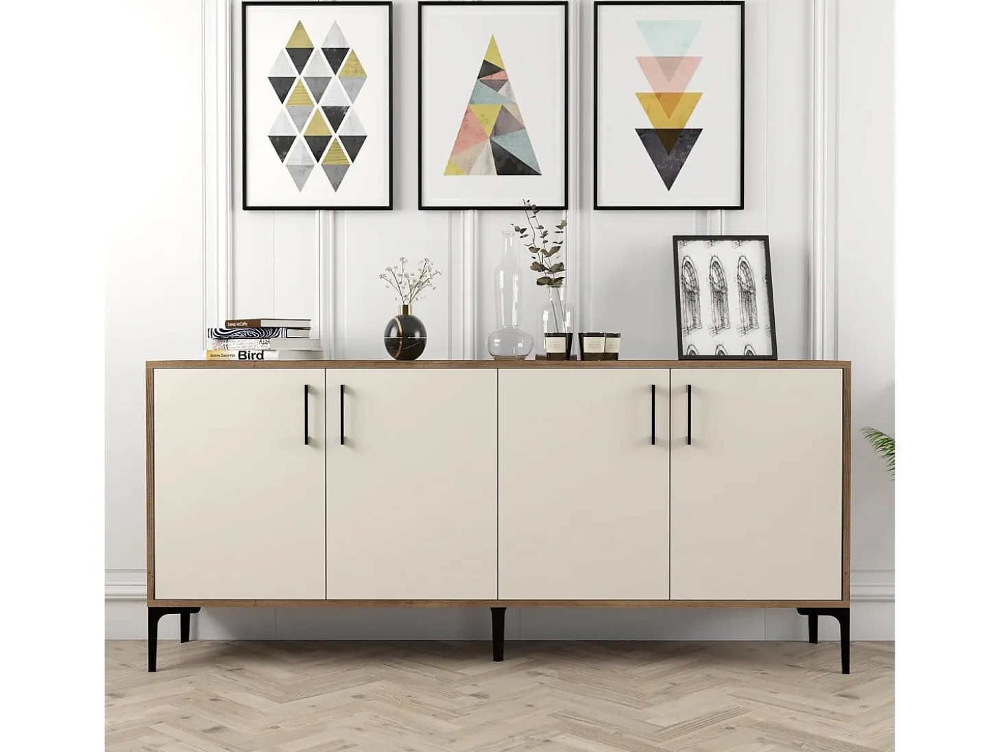 Aparador Kiev crema color nogal 180x35x78 cm