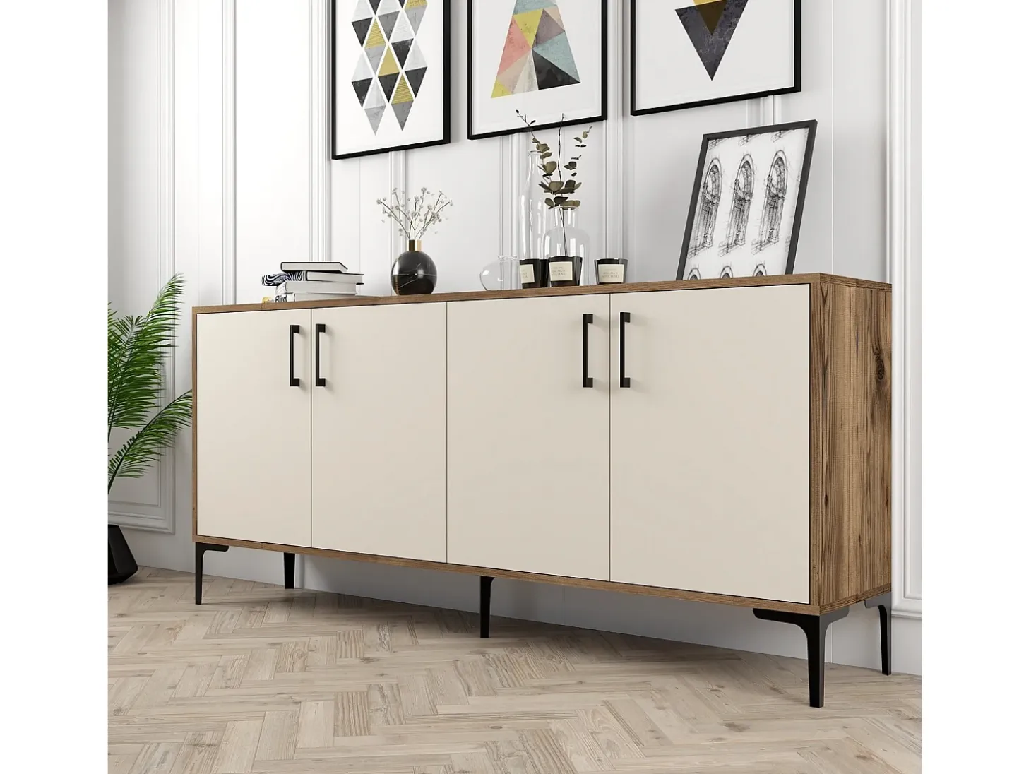 Aparador Kiev crema color nogal 180x35x78 cm