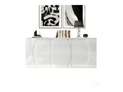 Aparador lacado alto brillo - 150 x 40 x 70 cm - con 3 puertas + LED - aglomerado - blanco