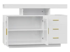 Aparador lacado blanco alto brillo con iluminación LED, 3 cajones y 2 puertas, 120x40x80cm