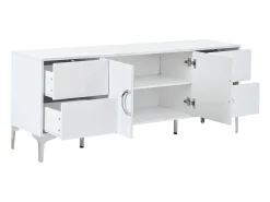 Aparador lacado brillante 150x38x59,5 cm - con 4 cajones y 2 puertas - Patas de metal - MDF - Blanco