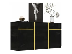 Aparador laqueado brillante 160x40x78 cm - Mueble de almacenamiento moderno - 3 puertas y 2 cajones - MDF - Negro
