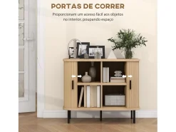 Aparador Latvia Homcom puertas correderas + 5 patas natural 75x90x40 cm