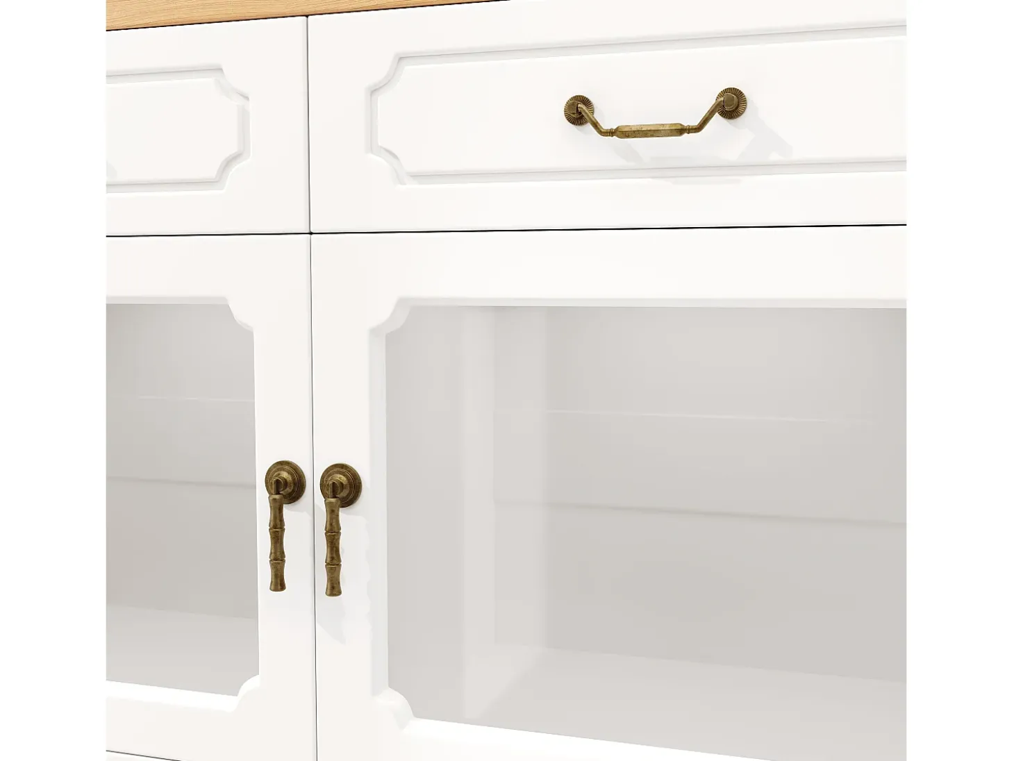 Aparador LED, aparador blanco con tapa giratoria, 2 puertas y 4 cajones de almacenamiento - MDF