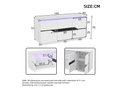 Aparador LED con 3 puertas de almacenamiento y estantes ajustables – Blanco y negro
