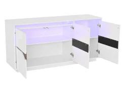 Aparador LED con 3 puertas de almacenamiento y estantes ajustables – Blanco y negro