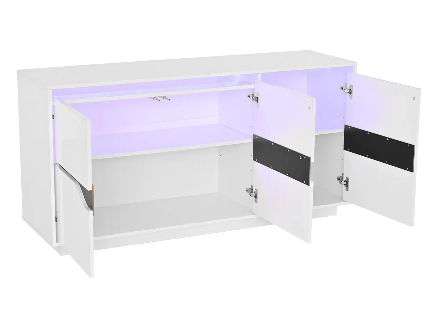 Aparador LED con 3 puertas de almacenamiento y estantes ajustables – Blanco y negro