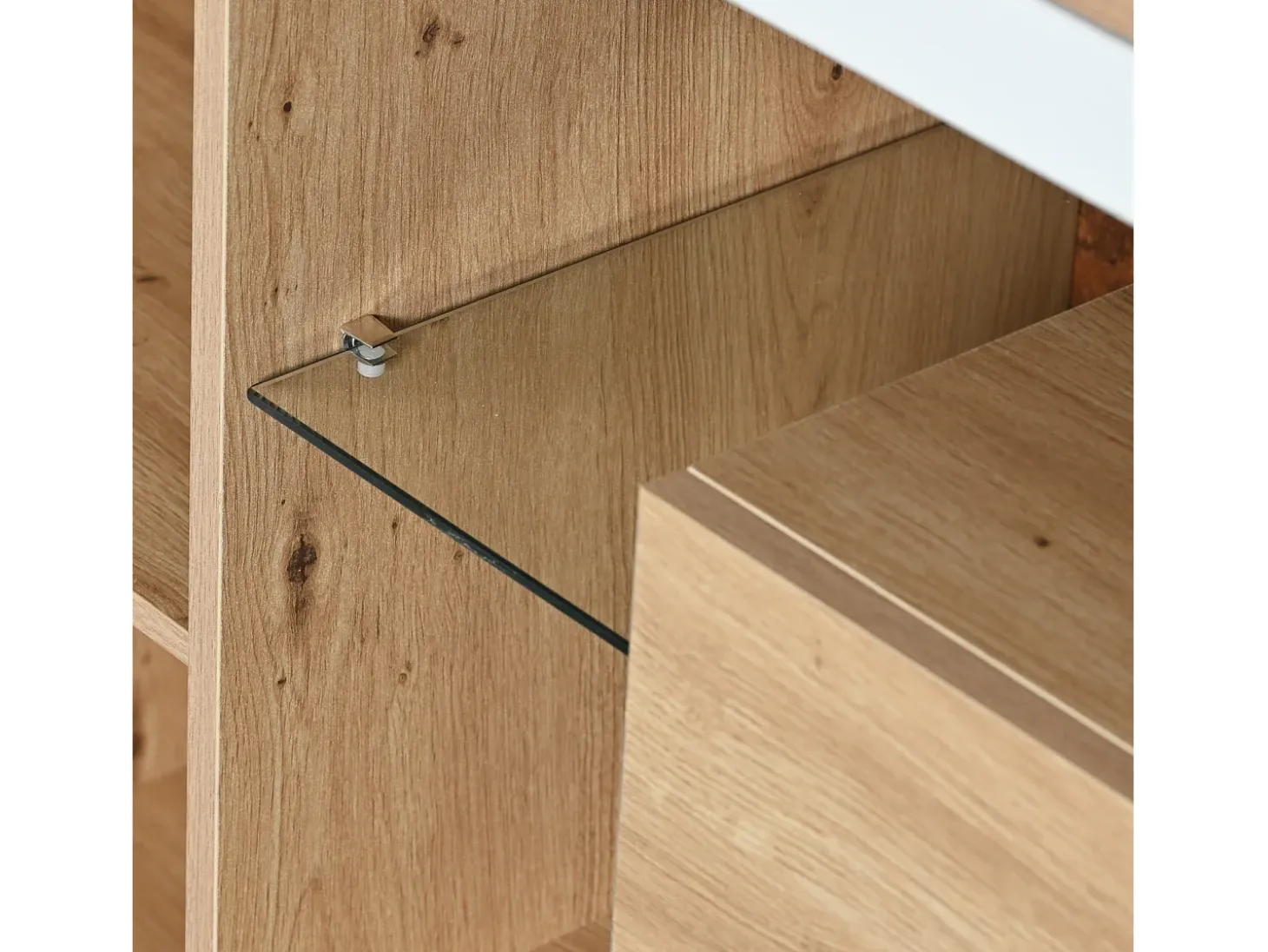 Aparador LED 160x40x77cm, Mueble con 2 Puertas, 4 Cajones, Estante de Cristal, Mueble de Salón Aspecto Madera Mueble Multiusos - Blanco