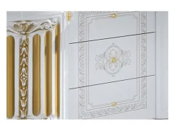 Aparador Lesly 134 cm 2 puertas 3 cajones en madera barnizada, lacado brillo, blanco y dorado
