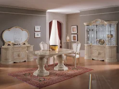 Aparador Lesly de 168 cm con 4 puertas y 1 cajón en madera lacada beige brillante y efecto mármol ónix