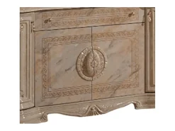 Aparador Lesly de 168 cm con 4 puertas y 1 cajón en madera lacada beige brillante y efecto mármol ónix