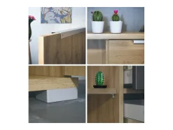 Aparador Linio V2 – Mueble moderno con 2 puertas y 4 cajones, Roble Evoke/mezclilla mate, 166,5 x 75,5 x 35 cm (An x Al x P) – Mueble auxiliar buffet armario