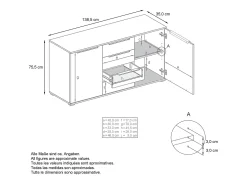 Aparador Linio V1, Mueble con 2 puertas y 4 cajones, Roble Evoke / antracita mate (138,5 x 75,5 x 35 cm)