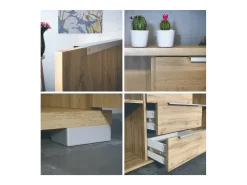 Aparador Linio V1, Mueble con 2 puertas y 4 cajones, Roble Evoke / gris de alto brillo (138,5 x 75,5 x 35 cm)