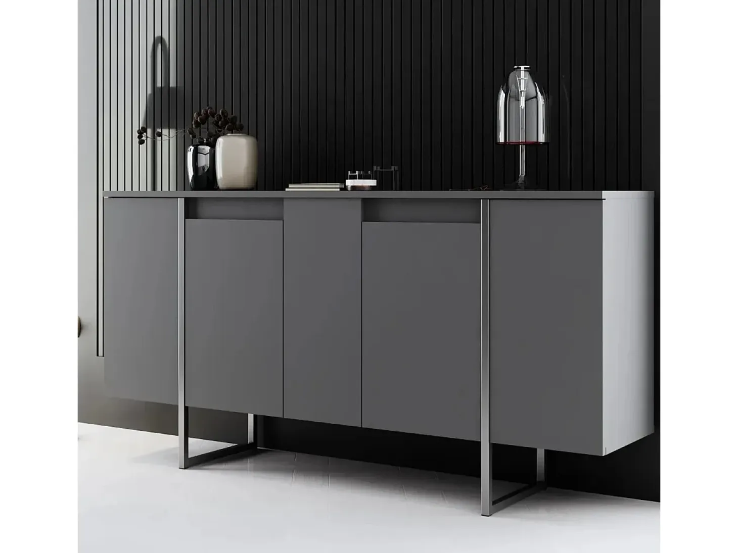 Aparador Luxe Antracita Plata 160x35x80 cm