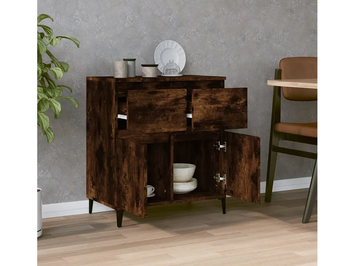 Aparador madera contrachapada color roble ahumado 60x35x70 cm ES54440