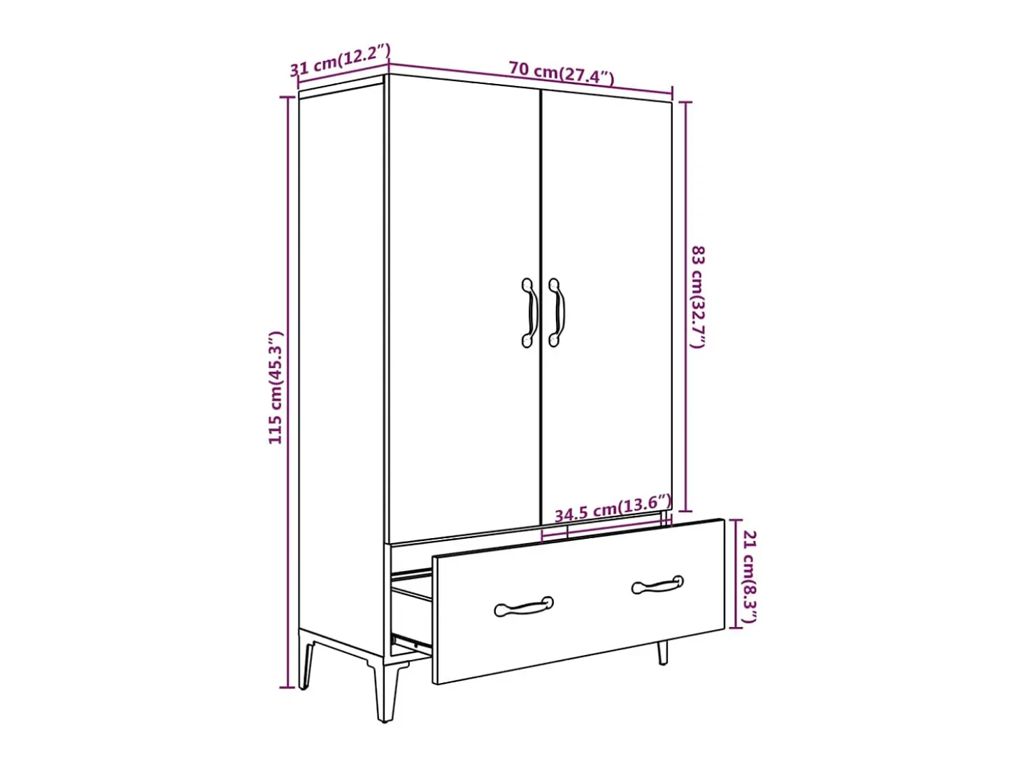 Aparador madera contrachapada roble Sonoma 70x31x115 cm
