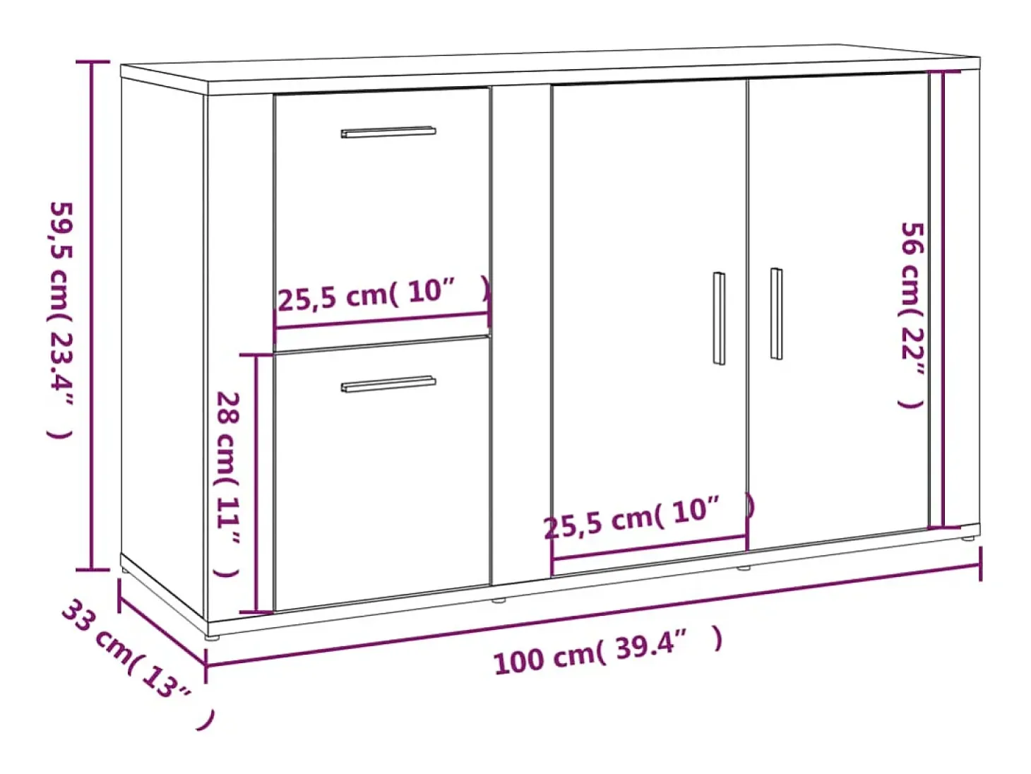 Aparador madera contrachapada roble Sonoma 100x33x59,5 cm
